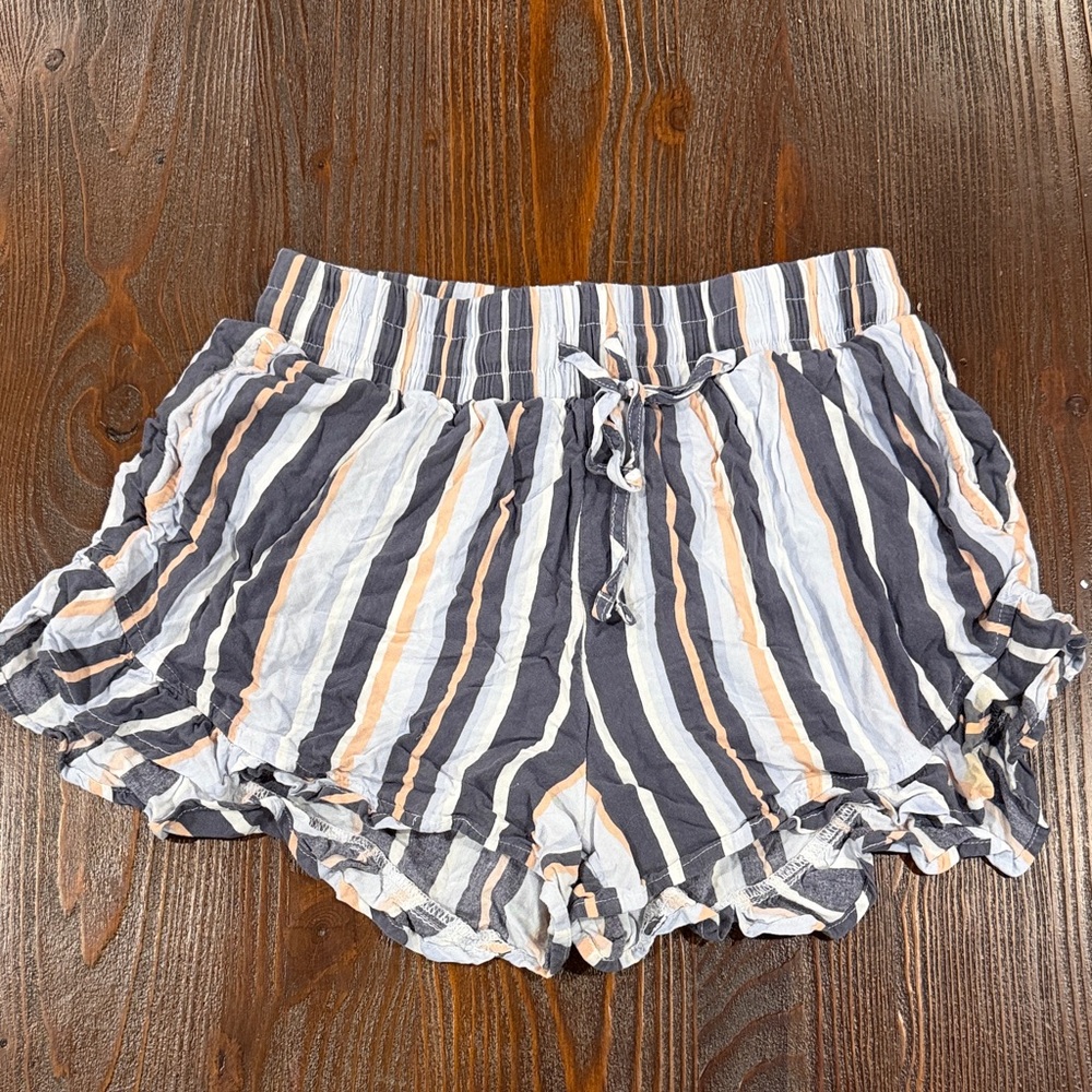 Hollister Gray and White Striped High Waist Shorts